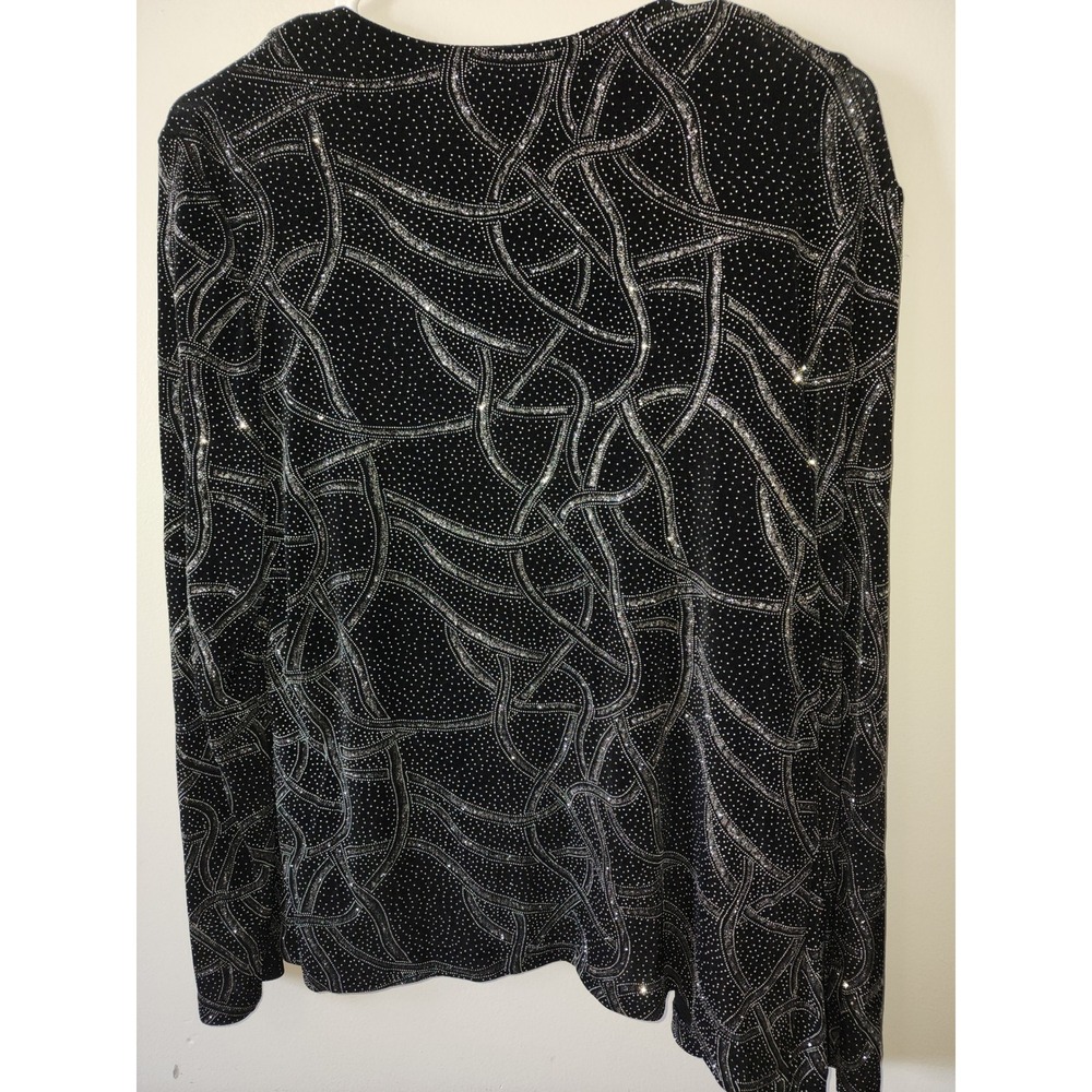 Xscape by Joanna Chen Black Silver Glitter Rhinestone 2 Piece Cardigan Set L - Picture 4 of 11